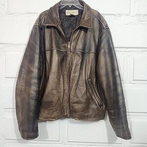 Vintage Eddie Bauer Leather Bomber Jacket Men’s LG Brown Aviator 90s